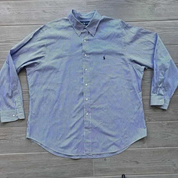 Polo Ralph Men's Blue & White striped Long-Sleeve Button-Down Shirt‎ Size 18 - Picture 1 of 8